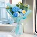 Crochet Flowers Rose Artificial Flower, Handmade Crochet Flowers Bouquet,Crochet Knitted Flowers Gifts for Mom Lover Friend Home Decor,for Girlfriend Mothers Day Birthday Home Decor (Blue)