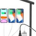 Drevet LED Desk lamp with USB C Charging Port, Table Light with 3 USB Charger and 2 AC Power Outlet, 3 Color Model, 3 Level Brightness, Touch Control, Memory Function, Eye-Caring Office Foldable Lamp