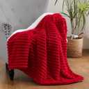 Red Sherpa Fleece Throw Blanket 5060 for Couch Sofa Bed,Double Side Soft Fuzzy Cozy Plush Thick Flannel Blanket with Striped Design Gift for Adults,Woman,Girls