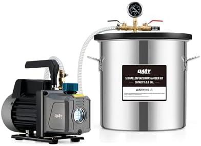 Orion Motor Tech 5 Gal Vacuum Chamber with Pump Kit, 3.5 cfm Vacuum Pump and Chamber Kit with Tempered Glass Lid 5 ft Hose, Vacuum Degassing Chamber Kit for Stabilizing Wood Degassing Silicone Resin
