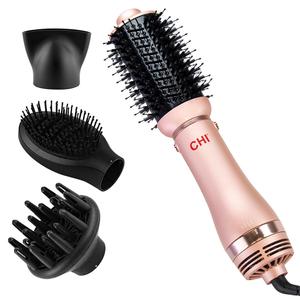 CHI Volumizer 4-in-1 Blowout Brush, Hair Dryer for Smooth, Silky & Shiny Hair, Four Interchangeable Attachments for Versatile Styling, Rose Gold (Black)