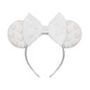 JIAHANG Velvet Mouse Ears Headband with Beads, White Hair Bow Hairband with Pearls, Party Decoration Headwear Hair Accessories for Women Girls