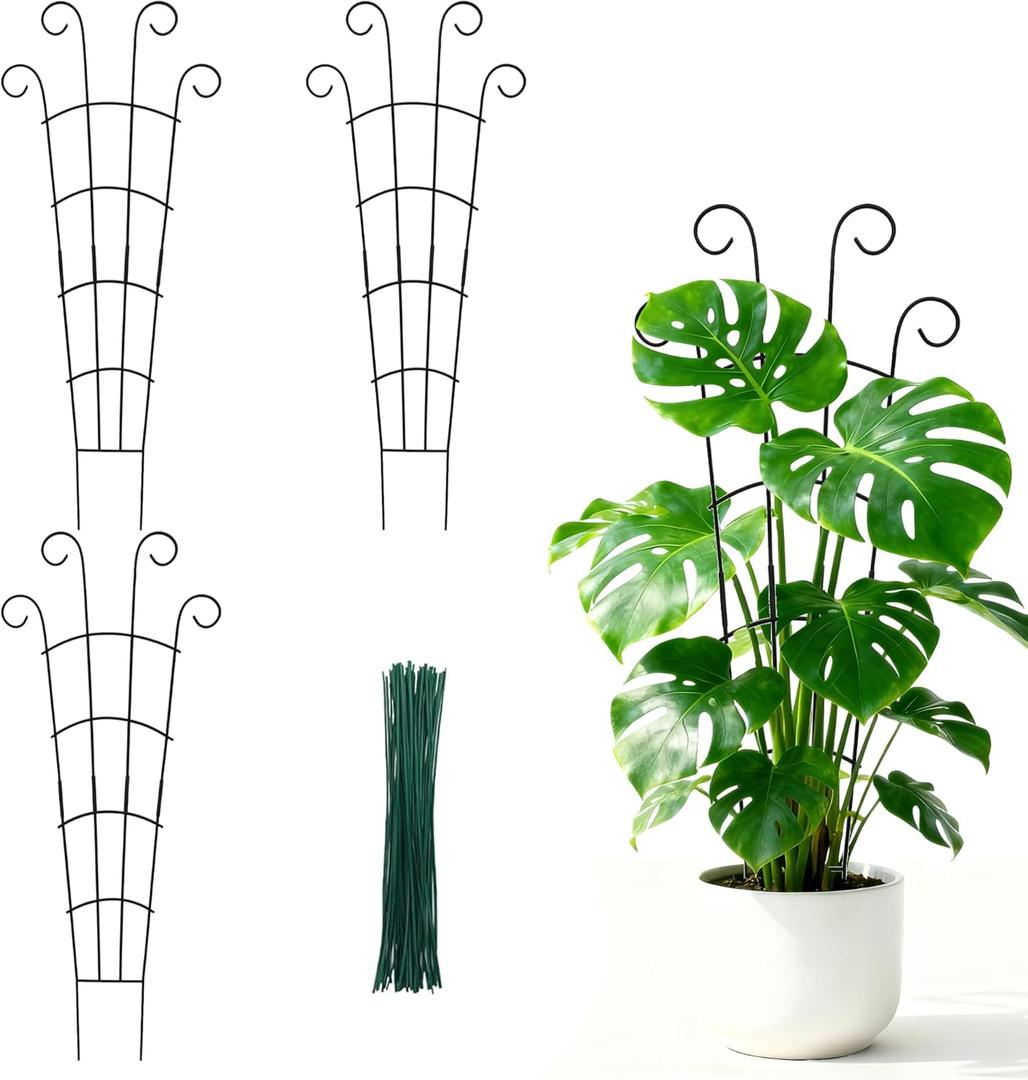 30 Inch Trellis for Climbing Plants Indoor 3 Pack Indoor Plant Trellis for Potted Plants Metal Garden Trellis for pots Indoor Outdoor for Monstera Pothos Vine Ivy Hoya(30inch Black)