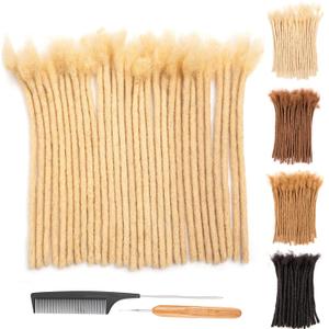 DAIXI 8 Inch 30 Strands 100% Real Human Hair Dreadlock Extensions for Man/Women Full Head Handmade 0.8cm Thickness Can Be Dyed Crochet Braids Dreadlocks Bulk with Needle and Comb (8 Inch, #613 Blonde)