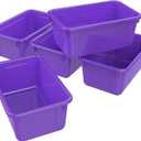 Storex Small Cubby Bins – Plastic Storage Containers for Classroom, 12.2 x 7.8 x 5.1 inches, Class Purple, 5-Pack (62419A05C)