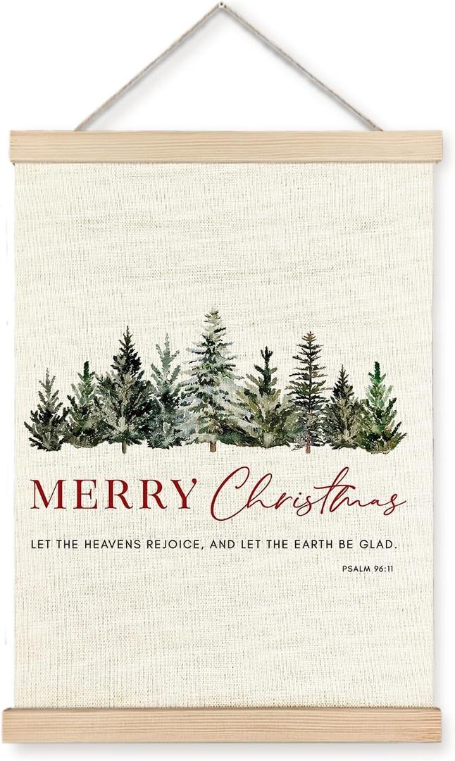 Jvpke Christian Christmas Tree Wall Decor - Bible Verse Scripture Art With Wooden Poster Hanger - Merry Christmas Decorations, 12x16 Inches
