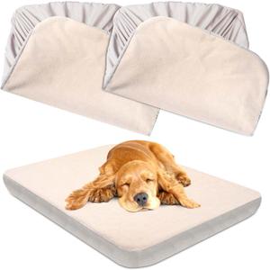 Dog Bed Covers Replacement Washable 100% Waterproof Dog Bed Sheets, Soft & Noiseless Pet Bed Cover, 2 Pack, 36" x 23" Beige
