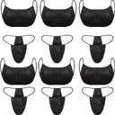 Yahenda 50 Pieces Disposable Bras and Panties for Spa Women Disposable Bikini Thong Underwear (Black With Black Tie)