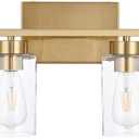 4 Light Bathroom Vanity Light Fixtures, Brushed Brass Modern Wall Lights with Clear Glass Shade, Vintage Wall Sconce Lighting for Living Room, Mirror, Bedroom, Hallway (Gold, 4-Lights)