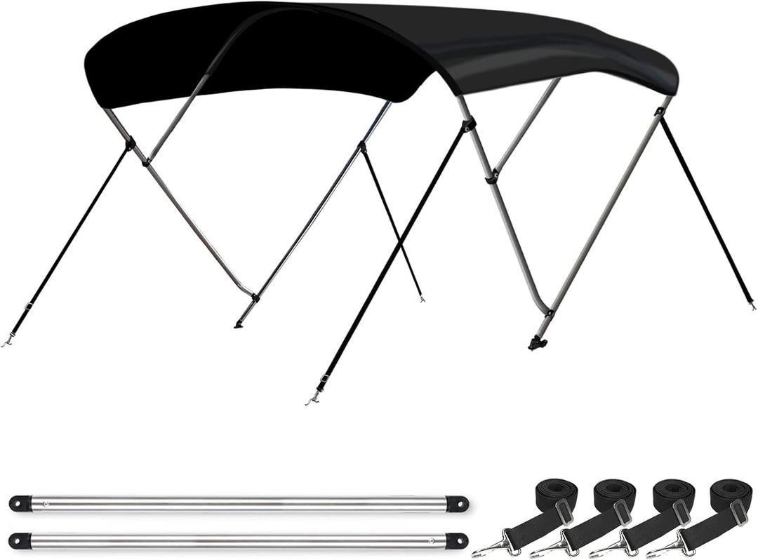 Leader Accessories 10 Colors 3 Bow 4 Bow Bimini Top Cover for Boat Includes 4 Straps 2 Rear Support Poles Mounting Hardwares Storage Boot with 1" Aluminum Frame (Black)