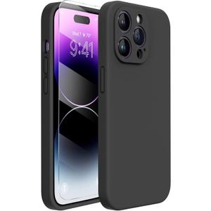 Miracase Designed for iPhone 14 Pro Max Phone Case with Screen Protector,[Upgraded Enhanced Camera Protection],Shockproof Liquid Silicone Case with Microfiber Lining,6.7 inch, Black