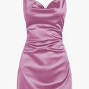 ZAFUL Women's Satin Sleeveless Spaghetti Strap Mini Dress Sexy Slip Cowl Neck Silky Cocktail Party Dresses, Size S