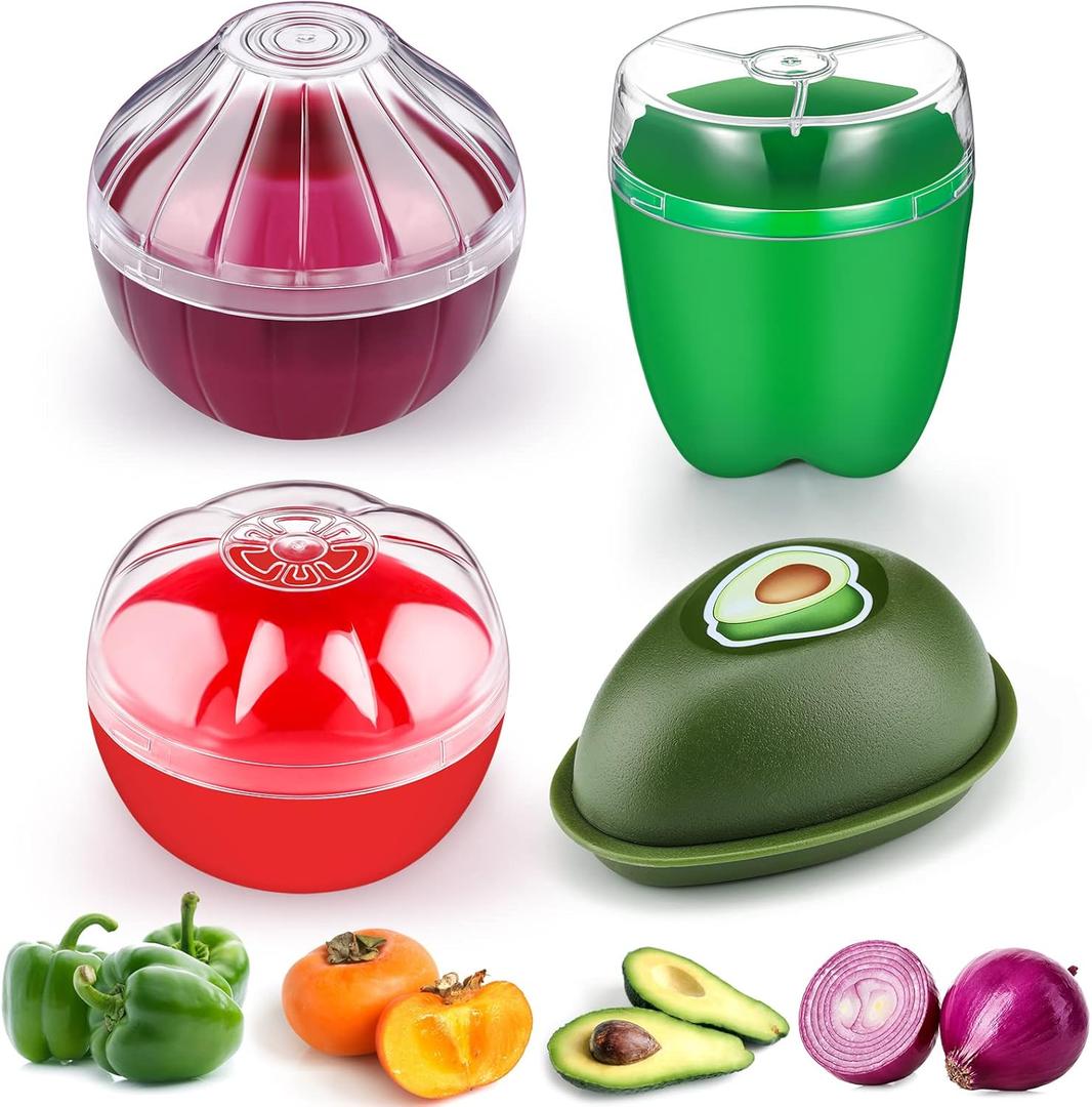 Patelai 4 Pieces Fruit and Vegetable Storage Containers for Fridge, Onion Holder Storage Avocado Green Pepper Tomato and Onion Keeper/Saver/Holder, Refrigerator Vegetable Crisper