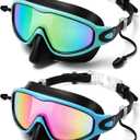 Kids Swim Goggles with Nose Cover Wide View Diving Mask Anti Fog UV No Leaking Pool Swimming Goggle for Youth 8-14 (Green Colorful Green Gold, Blue Colorful Pink)