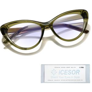 Bast Sytle Oversized Cateye Blue Light Blocking Glasses Lightweight Chic Frame for Office Computer Gaming for Women (Olive Green)