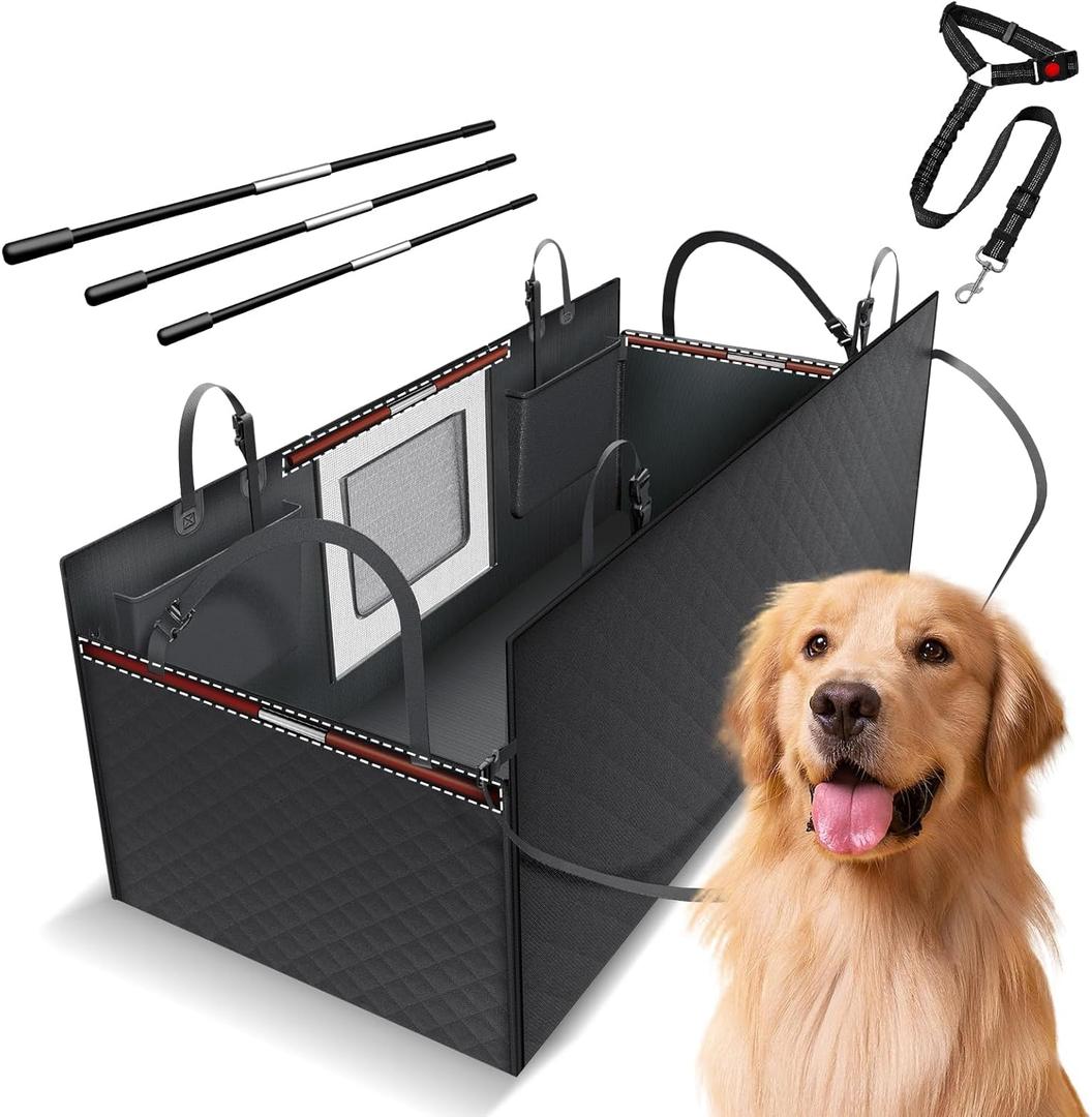 Floor Dog Hammock for Truck with Flip Up Seats, Crossbar Design Seat Cover for Back Seat Crew Cab, F150 Truck Pet Cover Back Seat (Dog Leash Included)