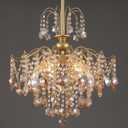 Q&S Modern Gold Crystal Chandelier Amber Crystal Pendant Light 6 Lights for Bedroom Dining Room Entryway Hallway Office Bathroom UL Listed
