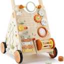 Pithfor Wooden Baby Walker, Baby Push Walker with Activity Center for Girls Boys, Montessori Push Walker Toys for Babies Learning to Walk, Sit-to-Stand, for 10-12 Months 1 2 3 Years Old (Orange)