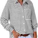 Astylish Women's Casual Blouses Button Down Business Work Tops Long Sleeve V Neck Striped Shirts 2025 Fall Outfits (X-Large)