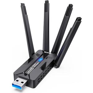 USB WiFi Adapter for PC WiFi Dongle 1800Mbps Max Speed 4 High-Gain Antennas Ultra-Long Range Signal Reception Wireless USB WiFi 6 Adapter for Desktops & Laptops Dual-Network Card connectivity
