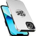 Shockproof Case for iPhone 13 6.1 inch, [Embedded Finger Ring] Military Grade Phone Case Cover with Reinforced Metal Stand Kickstand [Support Magnetic Car Holder] for iPhone 13, Silver