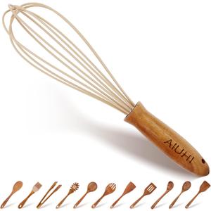 Silicone Whisk with Wood Handle, Balloon Whisk, Egg Beater, Egg Whisks for Kitchen Cooking
