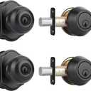 Goldenwarm Matte Black Exterior Door Knob and Single Cylinder Deadbolt, Keyed-Different Entry Locksets with Lock and Key 2 Pack Set