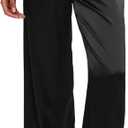 MakeMeChic Women's Summer Satin Silk Pants Casual Flowy Pants Beach Vacation Wide Leg Pants (X-Large, Black)