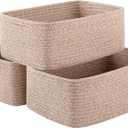 OIASKET 3 Pack Small Storage Baskets for Organizing, Cute Woven Decorative Gift Baskets for Shelves, Mini Closet Organizer Bins with Handles-13''Lx8.66''Wx5.11''H-Brown