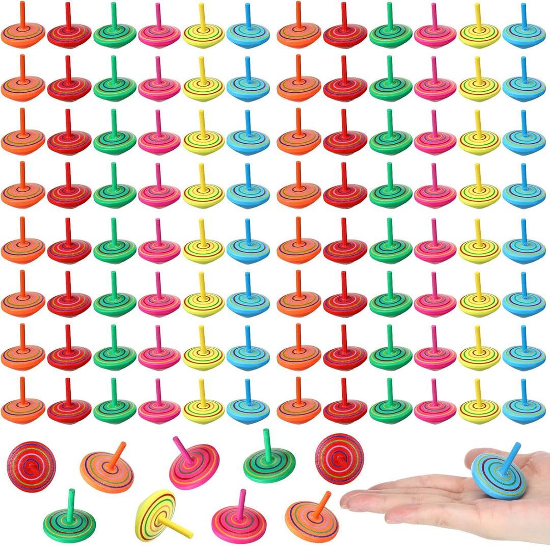 Lenwen 200 Pcs Wooden Spinning Top Colorful Rainbow Gyroscope Novelty Educational Spinning Toy Wood Painted Spinner for Kindergarten Family Games Party Favors Gifts for Girls Boys
