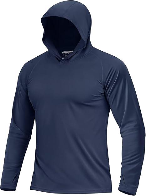 Boladeci Men's UPF 50+ Sun Protection Lightweight Hoodie Shirts Long Sleeve Fishing Shirts SPF UV Hiking Swim S, Navy Blue