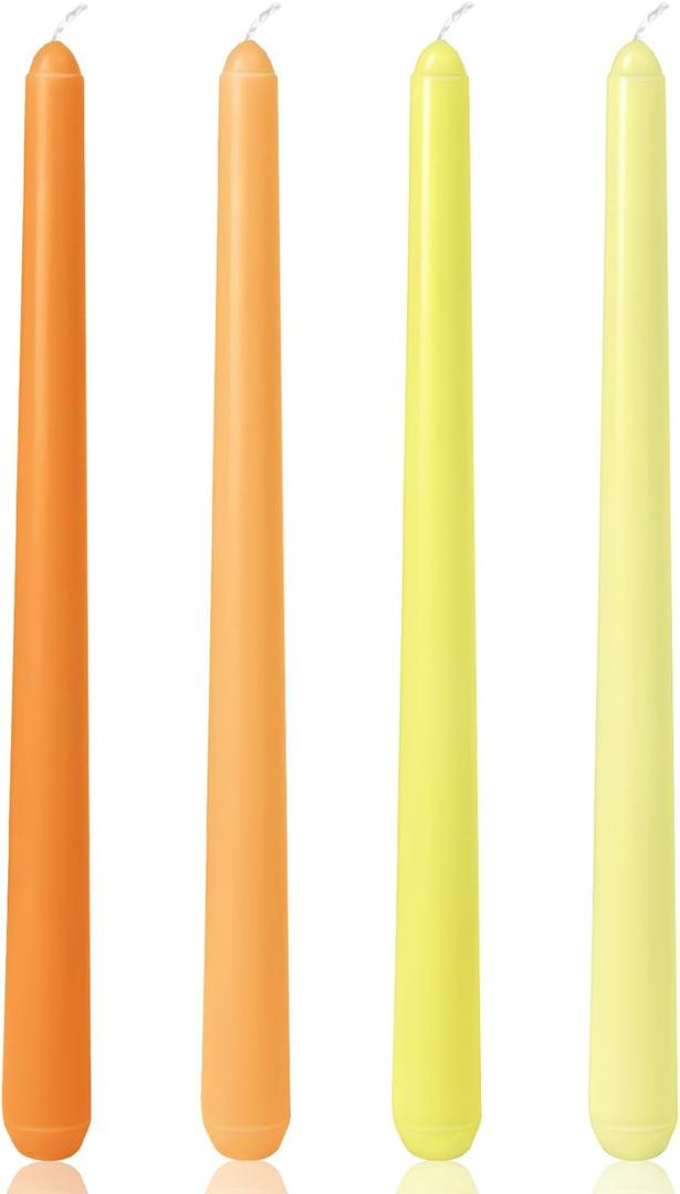 10 Inch Gradient-Yellow Taper Candles for Summer Parties, 4 Pack Unscented Candlesticks for Dinner Birthday Seasonal Celebration and Home Decoration