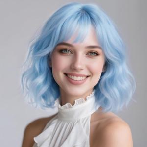 SUKRI Pastel Light Blue Bob Wigs with Bangs for Women Loose Wavy Wig 12 Inch Shoulder Length Bob Synthetic Cosplay Wig for Girls Colorfed Costume Wigs (Light Blue)