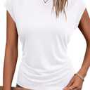 Bliwov Womens Summer Tops Cap Sleeve Crew Neck T Shirts Spring Trendy Fashion Outfits Business Beach Vacation Blouses Clothes White XL