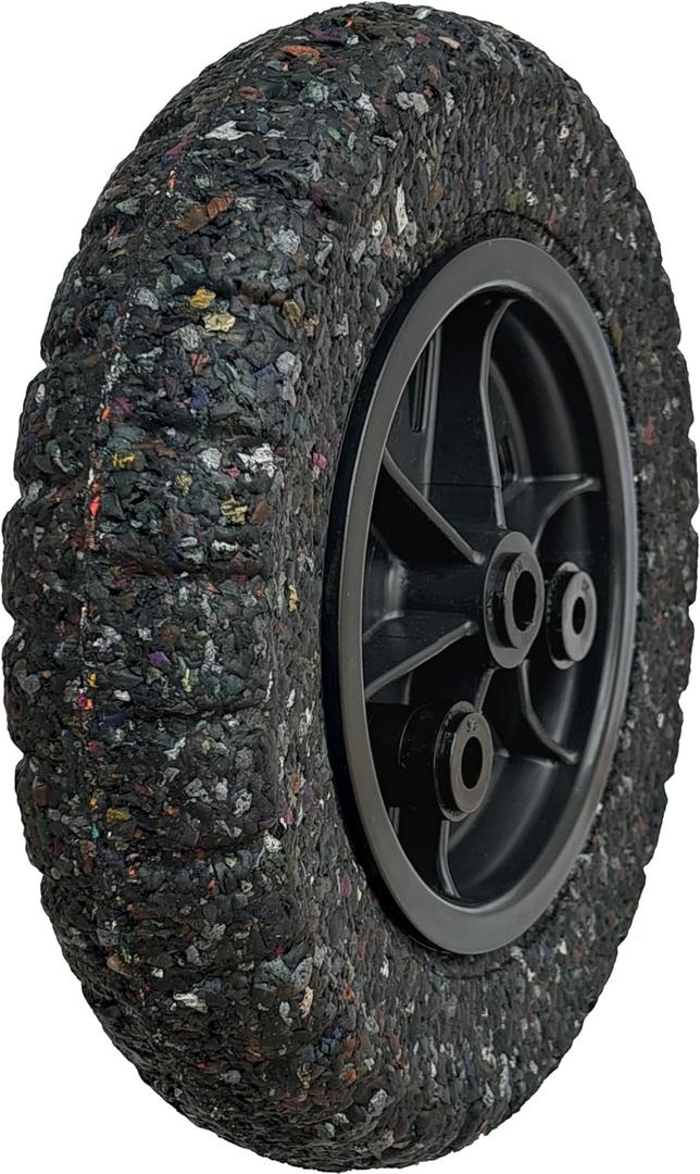 Flat-Free Wheelbarrow Tire 14" | 100% Recycled Rubber | 440 lb Capacity | Universal Axle (1", 3/4", 5/8", and 1/2") with 2 spacers | Durable, Puncture-Proof | For Garden wagon, Dolly, Utility cart