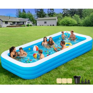 Large Inflatable Pool with Pump, 165" x 76" x 22" Oversized Thickened Blow Up Pools for Adults, Family Swimming Pool for Backyard, Outdoor, and Summer Water Party