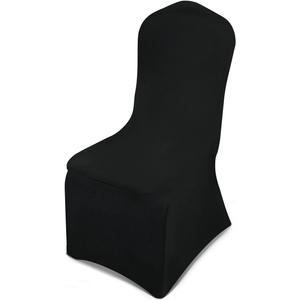 LEBENGURU Premium Spandex Chair Cover, Upgraded White Super Stretch Chair Slipcover Protector with Elastic Leg Pocket for Party, Wedding, Event, Banquet Decoration (Black, 50 PCS)