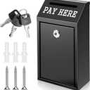 Money Drop Box, 10.2 X 5.7 X 2.8 Inch Black Metal Donation Box with Lock and Slot Wall Mount Pre Drilled Safe Suggestion Boxes Safe Cash Boxes for Farmstand Sales Home Office and Business