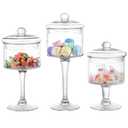 MyGift 3-Piece Clear Glass Apothecary Candy Jar Set with Lids – Decorative Party Display Containers for Wedding Centerpieces, Dessert Tables, Kitchen Counter Storage, and Bathroom Décor