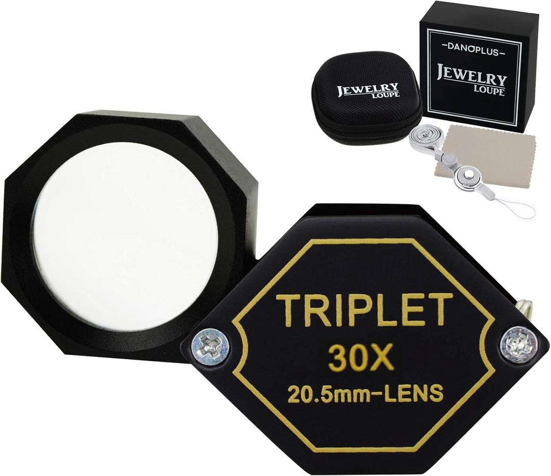 30x Magnification Jeweler Loupe Achromatic Triplet Lens 20.5mm Optical Glass Hexagonal Design Black Gem Jewelry Pocket Magnifier Tool