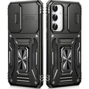 Case for Galaxy S24/S25 with 360 Spin Stand [Magnetic Ring Stand] [Sliding Camera Cover] Military Grade Lens Protection Case for Samsung S24/S25 6.2",Black