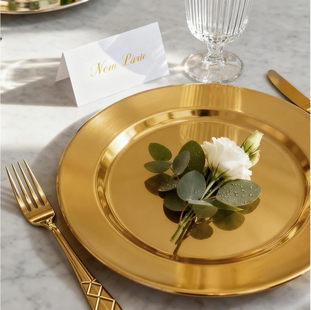 6 Pack 13'' Gold Dinner Charger Plates Set, Reusable Stainless Steel Round Plate Chargers Bulk for Easter Elegantes Party Wedding