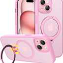 CACOE Magnetic Case for iPhone 15 6.1 inch with 360 Rotatable Ring Stand, Compatible with MagSafe Car Phone Mount, iPhone 15 Cases Cover Phone Holder for Desk Meeting/Videos Pink