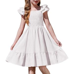 Arshiner Girls Dresses Double Pleated Sleeve Square Neck Off Shoulder with Pockets Tween Sundress Size 7-8