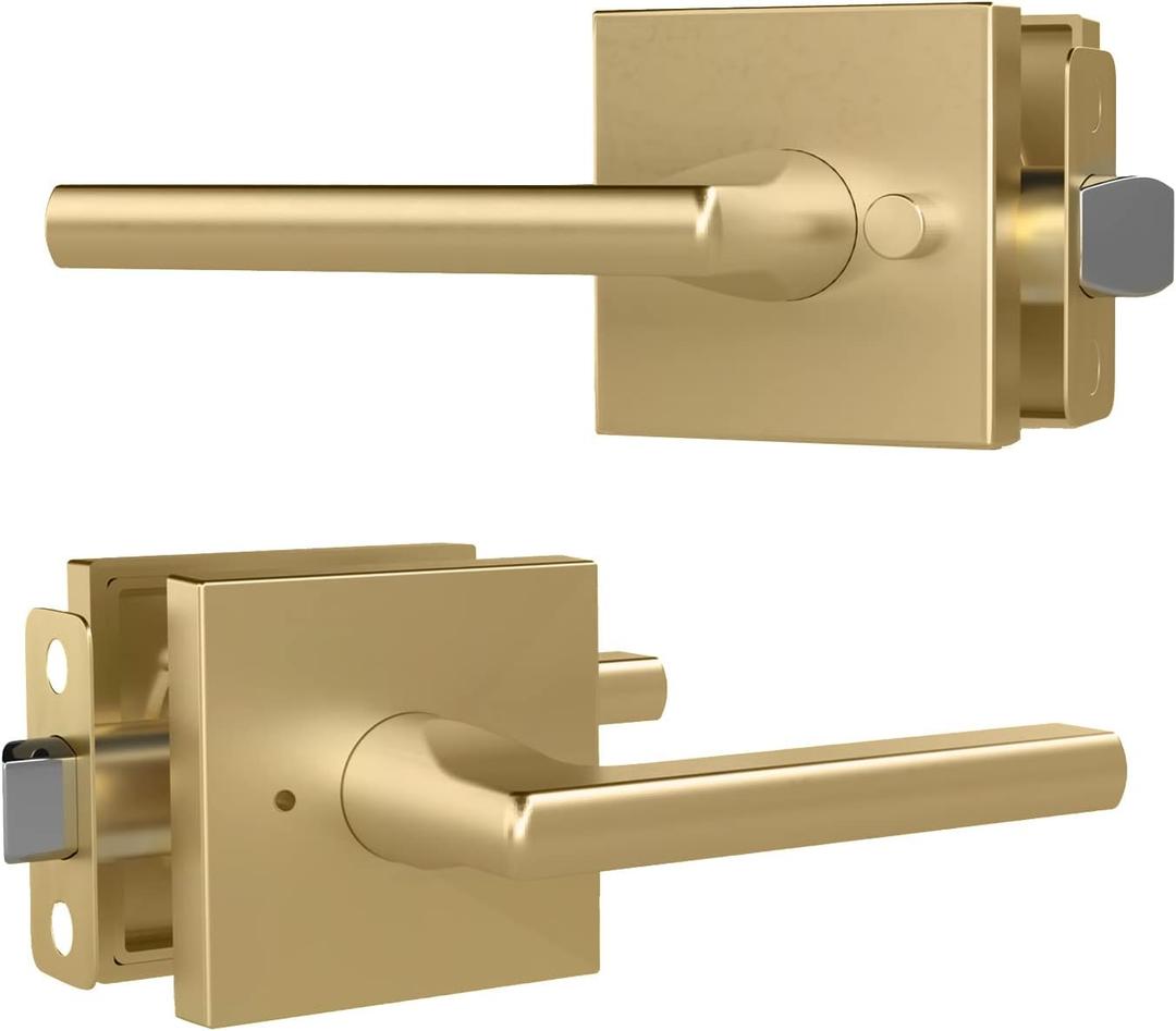 Mega Handles Prime Privacy Lever Door Handle for Hallway, Closet and Bathroom, Keyless Reversible Design Door Levers, Fits All Standard Door Sizes, Covered Screws Included - Satin Brass (1 Pack), 5"