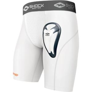 Shock Doctor Compression Shorts Men, Protective Bio-Flex Cup, Moisture-Wicking, Vented Protection. Adult Men Sizes. (Medium, White)