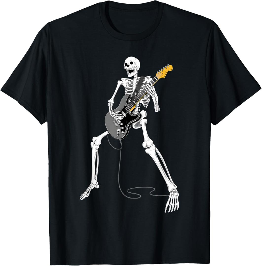 Skeleton Guitar Guy Music Spooky Halloween Rock Band Concert T-Shirt Large