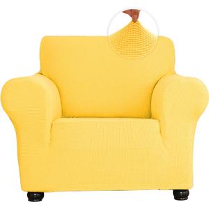 Qubjus Stretch Sofa Slipcover Single Soft Couch Covers Furniture Protector 1 Seater Breathable Washable Jacquard Fabric Small Checks with Elastic Bottom for Kids Pets (Yellow, Small)