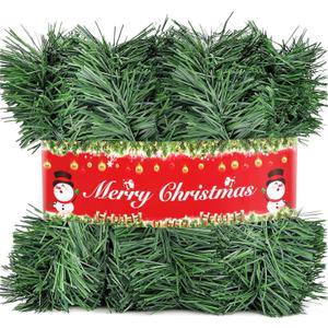 Christmas Garland Christmas Decorations, Green Christmas Tree Garland for Indoor Outdoor Decor, DIY Artificial Garland Holiday Decorations for Stairs Railing, Fireplace, Window, Front Door (10M,33Ft)