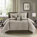 Madison Park Cozy Comforter Set Casual Blocks Design All Season, Matching Bed Skirt, Decorative Pillows, King(104"x92"), Dallas Corduroy, Taupe Brown, 7 Piece